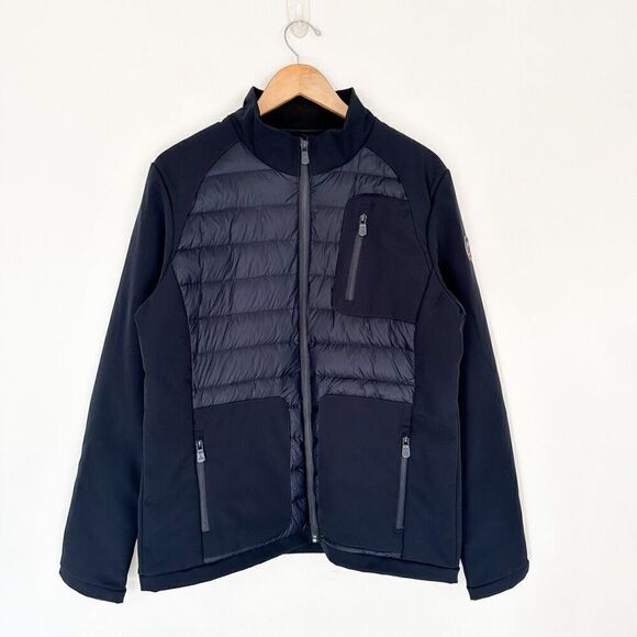 JOTT Men’s Navy Goose Down Quilted Zip Jacket With Contrasting Pockets - Picture 1 of 13